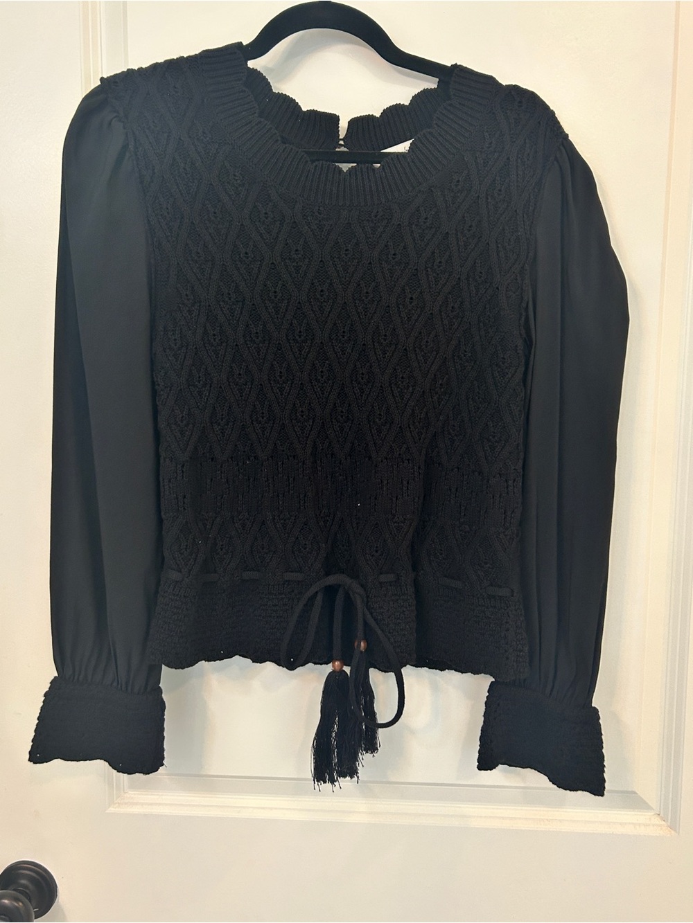 Another Love Black Knit Top with Chiffon Sleeves